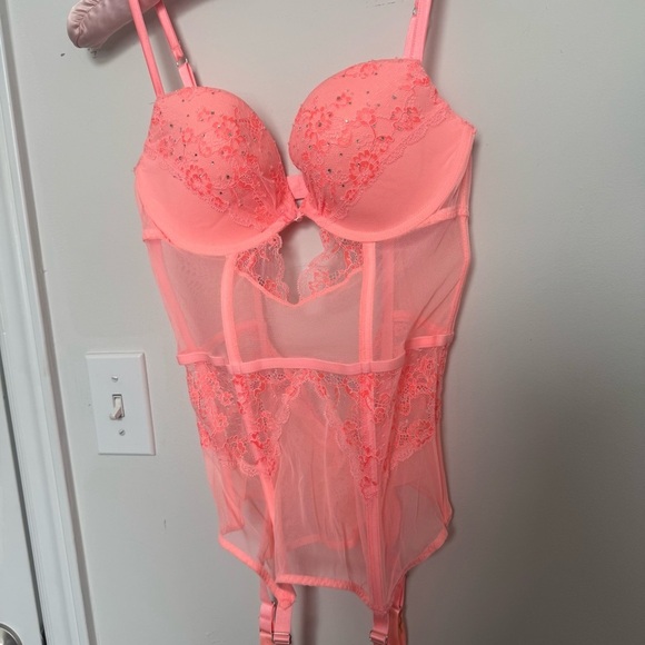 NWT Victoria Secret Pink Lace corset 36C coquette bling glam - Picture 3 of 8